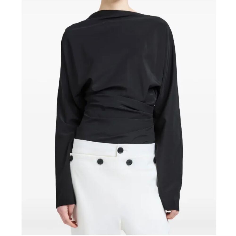 Proenza Schouler Keegan Stretch Silk Blend LS Top in Black 4 - Picture 3 of 7
